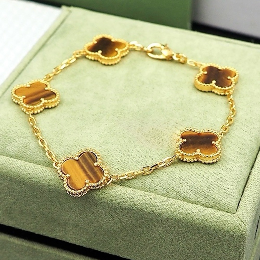 💎New Gold Plated Alhambra Van Five Motifs Clover Bracelet